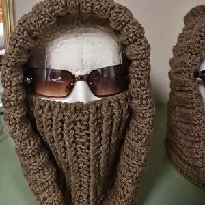 Cozy Brown Knit Hooded Scarf